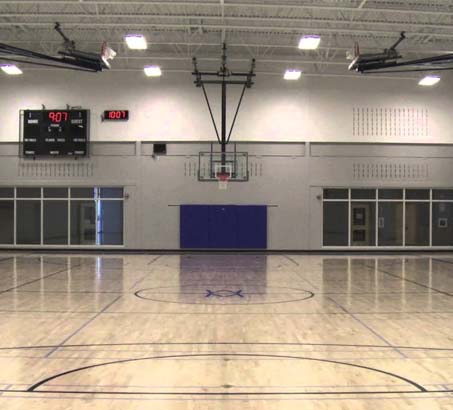 An indoor basketball court