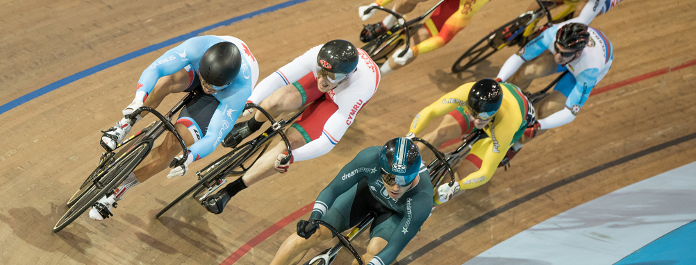 group of cyclist on the velodrome track