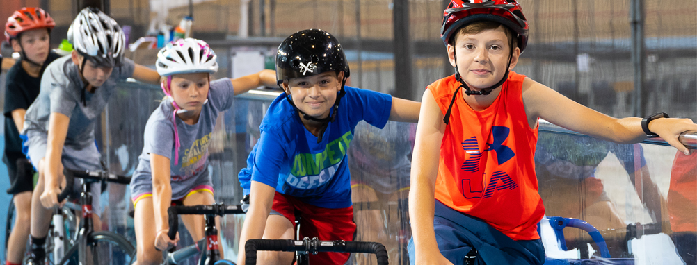 picture of a group of kids on the cycling track