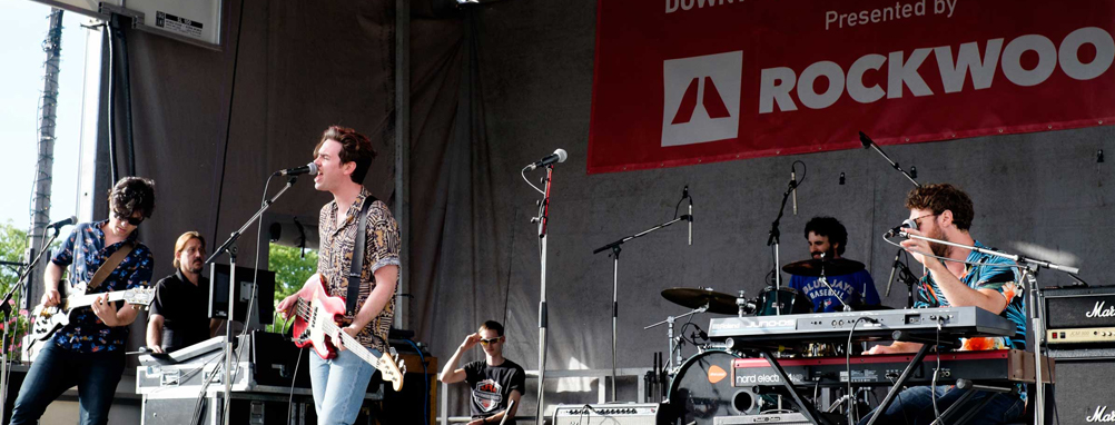 Band playing on ROCKWOOL stage at the Downtown Milton Street Festival