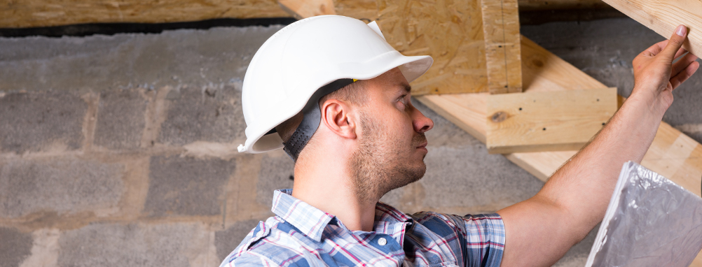 a man inspecting basement stairs