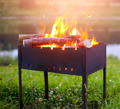 Open air fire in backyard