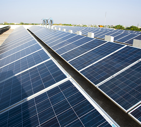 Solar panels under a sunny sky