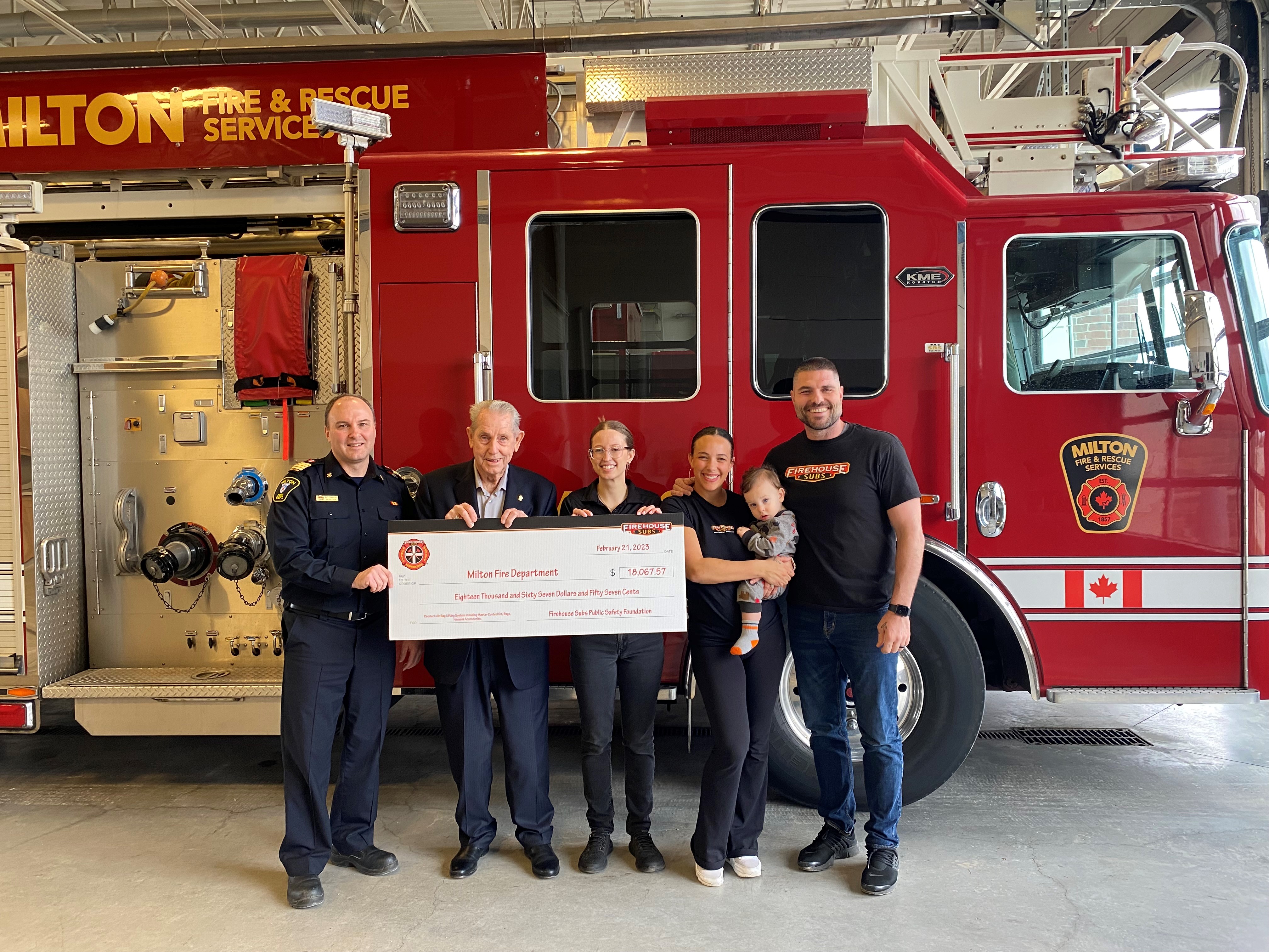 Firehouse Subs and Milton Fire & Rescue Services cheque presentation