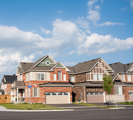 A row of houses on a street