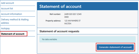 Statement of account screenshot