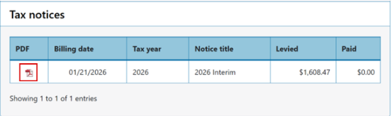 Tax notices PDF selection screen shots