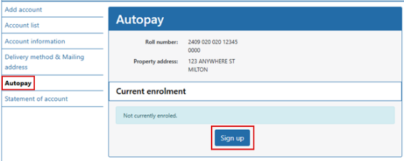 Autopay selection screenshot