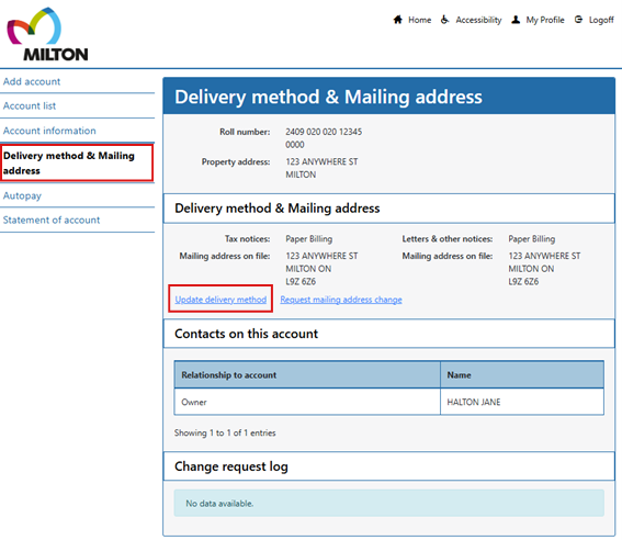 Delivery method & Mailing address page screenshot