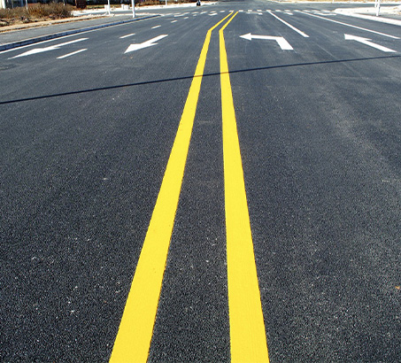 Freshly painted lines on the road