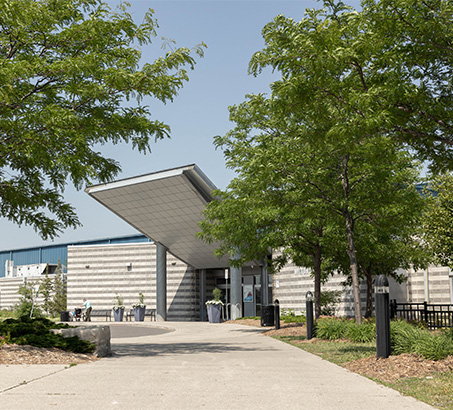 The entrance to a sports facility