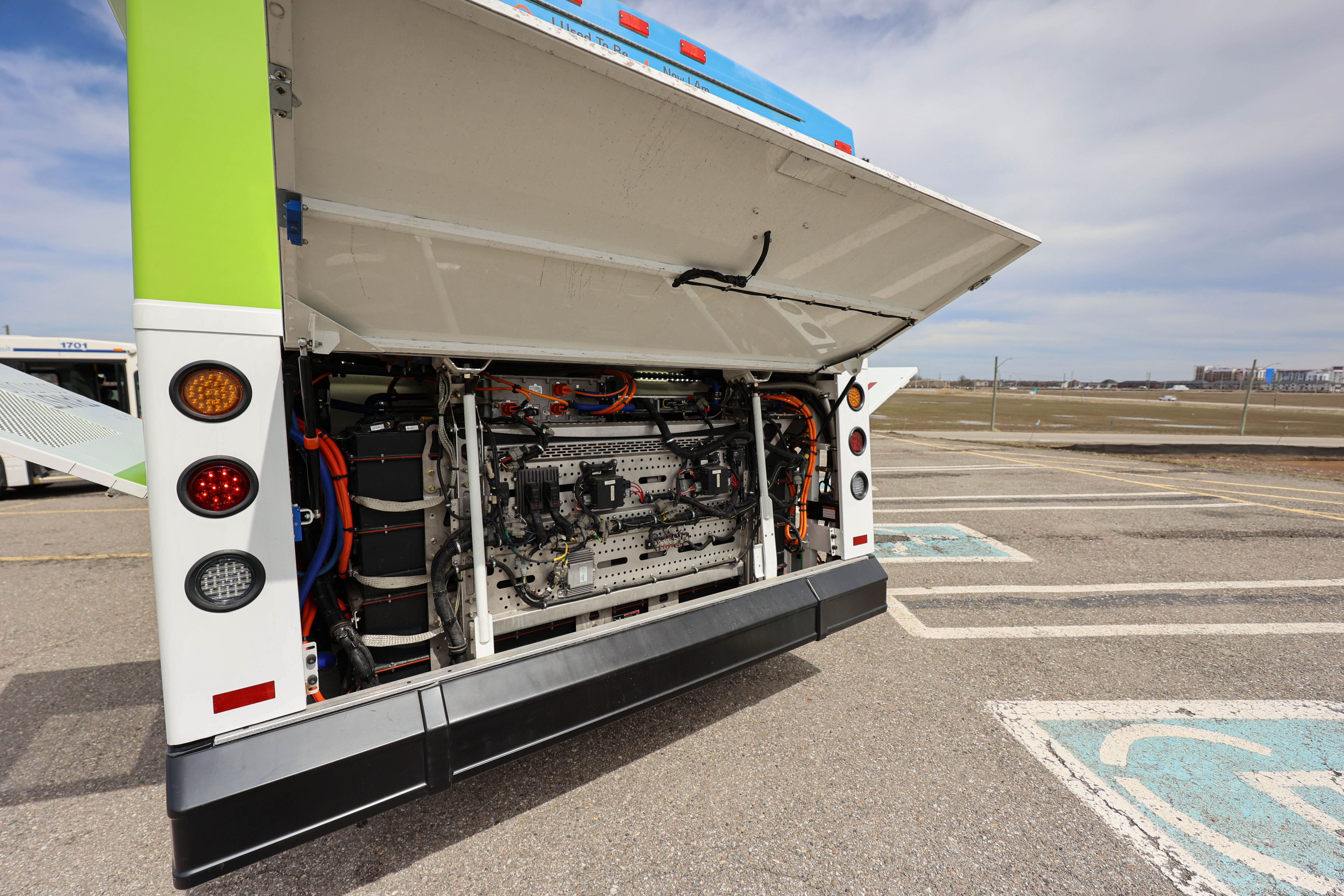 A view of the rear battery on an e-bus