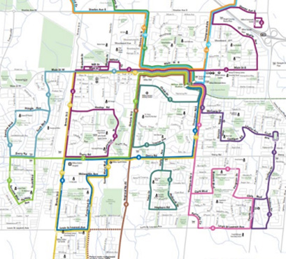 A route map showing Milton Transit routes