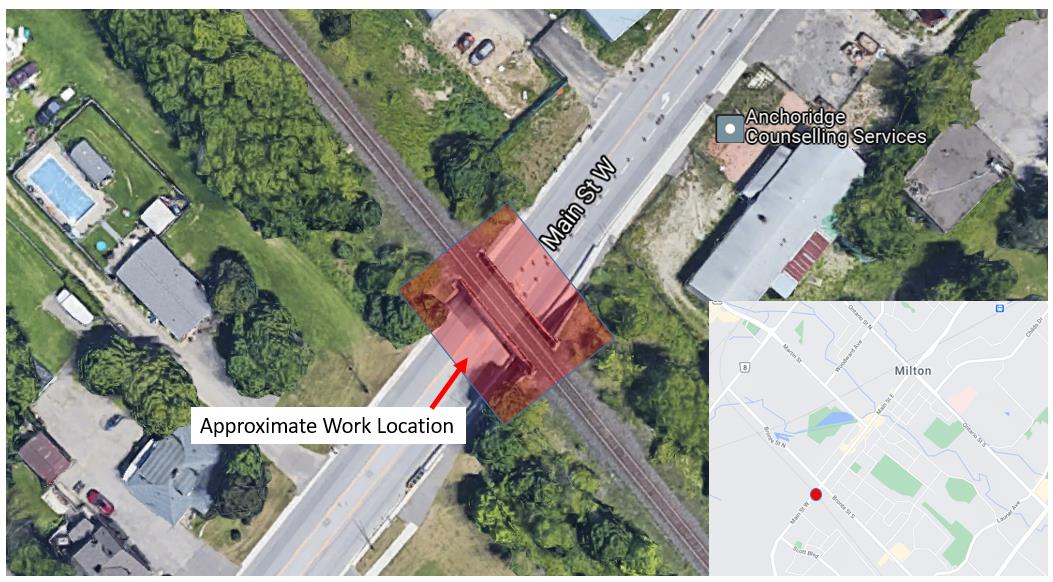 Map showing the CN pedestrian tunnels on Main street that construction will begin on September 28