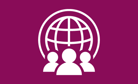 icon of three heads and a globe representing community attractiveness and competitiveness