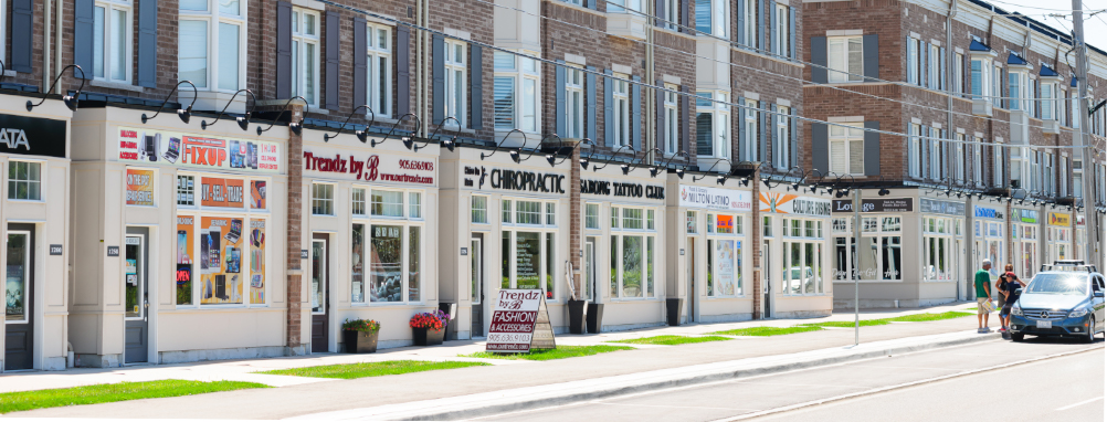 Store fronts facing Main Street in Milton