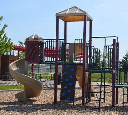 A playground with a slide